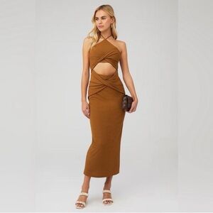 REVOLVE Tan Halter Midi Dress
